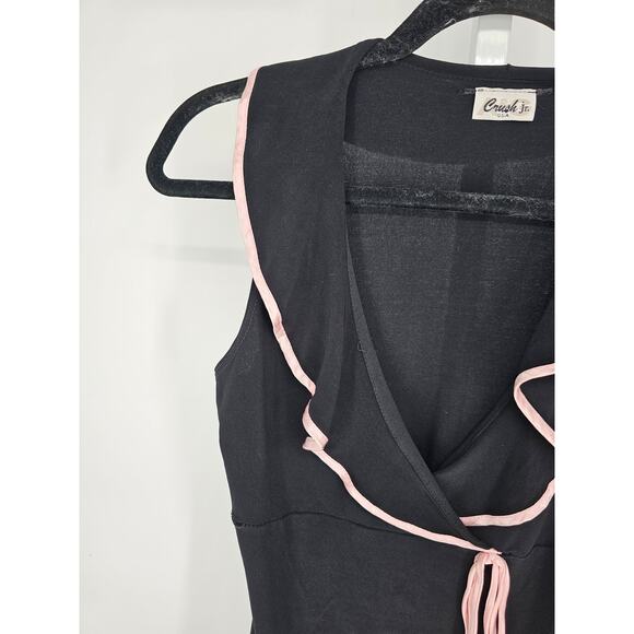 A&G Crush Jr. Women's Black Ruffle Shawl-Neck Sleeveless Faux Wrap Dress Size M - Picture 3 of 4